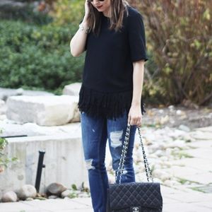 Banana Republic Black Fringe Top Size L